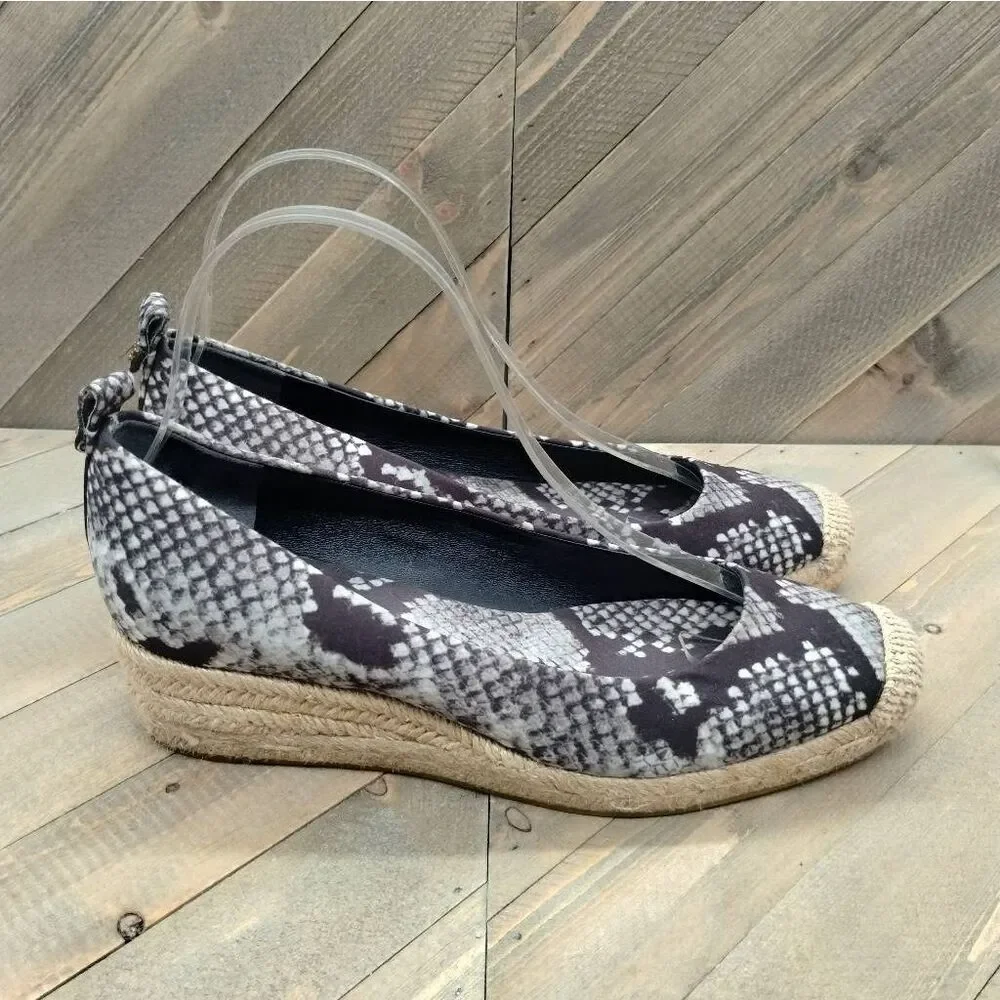 Tory Burch Heather Animal Print Espadrilles Women's Size 7‎ Grey Black Tan Shoes
